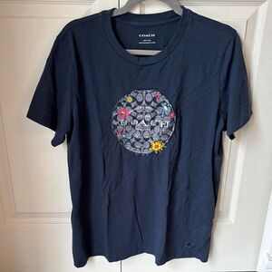 Coach signature chambray blue Floral Classic “C” Embroidered logo Women’s LG EUC